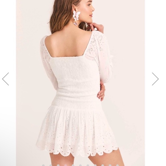 Loveshackfancy Jayce White Smocked Lace Mini Ruffle Dress Size L NWT - Picture 2 of 14